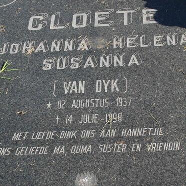 CLOETE Johanna Helena Susanna nee VAN DYK 1937-1998