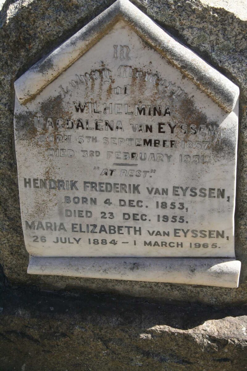 EYSSEN Hendrik Frederik, van 1853-1955 &amp; Wilhelmina Magdalena 1857-1931 :: VAN EYSSEN Maria Elizabeth 1884-1965