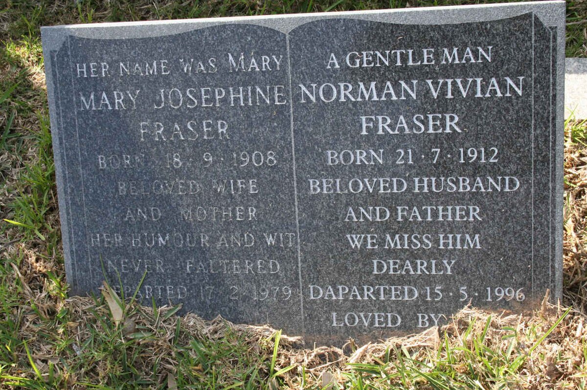 FRASER Norman Vivian 1912-1996 &amp; Mary Josephine 1908-1979