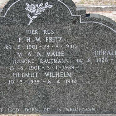 FRITZ F.H.W. 1901-1940 :: MALIE M.A.A. RAUTMANN 1901-1989 :: MALIE Gerald E. 1928-1993 :: MALIE Helmut Wilhelm 1929-1932