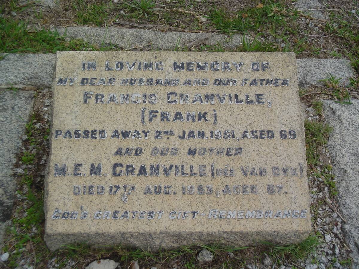 GRANVILLE Francis -1951 &amp; M.E.M. van DYK -1953