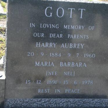 GOTT Harry Aubrey 1884-1960 &amp; Maria Barbara NEL 1891-1978