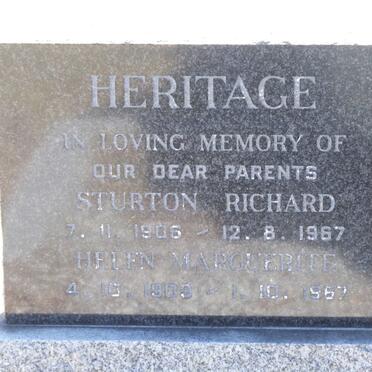 HERITAGE Sturton Richard 1906-1967 &amp; Helen Marguerite 1909-1967