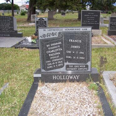 HOLLOWAY Francis James 1916-1982 &amp; Charlotta Paulina JORDAAN 1914-1975