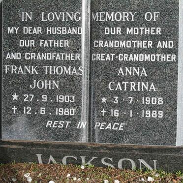 JACKSON Frank Thomas John 1903-1980 &amp; Anna Catrina 1908-1989 :: JACKSON Kenneth Frank 1932-1997