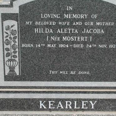 KEARLEY Hilda Aletta Jacoba nee MOSTERT 1904-1971