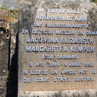 KEMPEN Jacomina Elizabeth Margaretha nee BARNARD 1886-1951