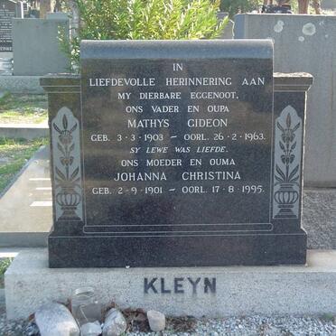 KLEYN Mathys Gideon 1903-1963 &amp; Johanna Christina 1901-1995