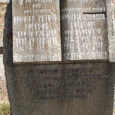 LATEGAN Andries Petrus 1858-1930 &amp; Augusta Johanna ALBERTYN 1854-1930:: LATEGAN S.P. -1935