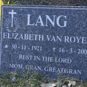 LANG Elizabeth van Royen 1921-2006