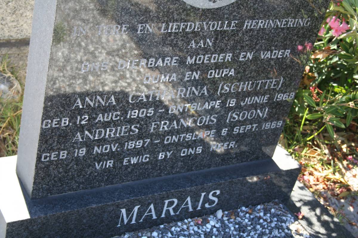 MARAIS Andries Francois 1897-1969 & Anna Catharina SCHUTTE 1905-1968