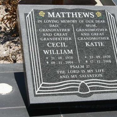 MATHEWS Cecil William 1928-2004 & Katie 1930-2008