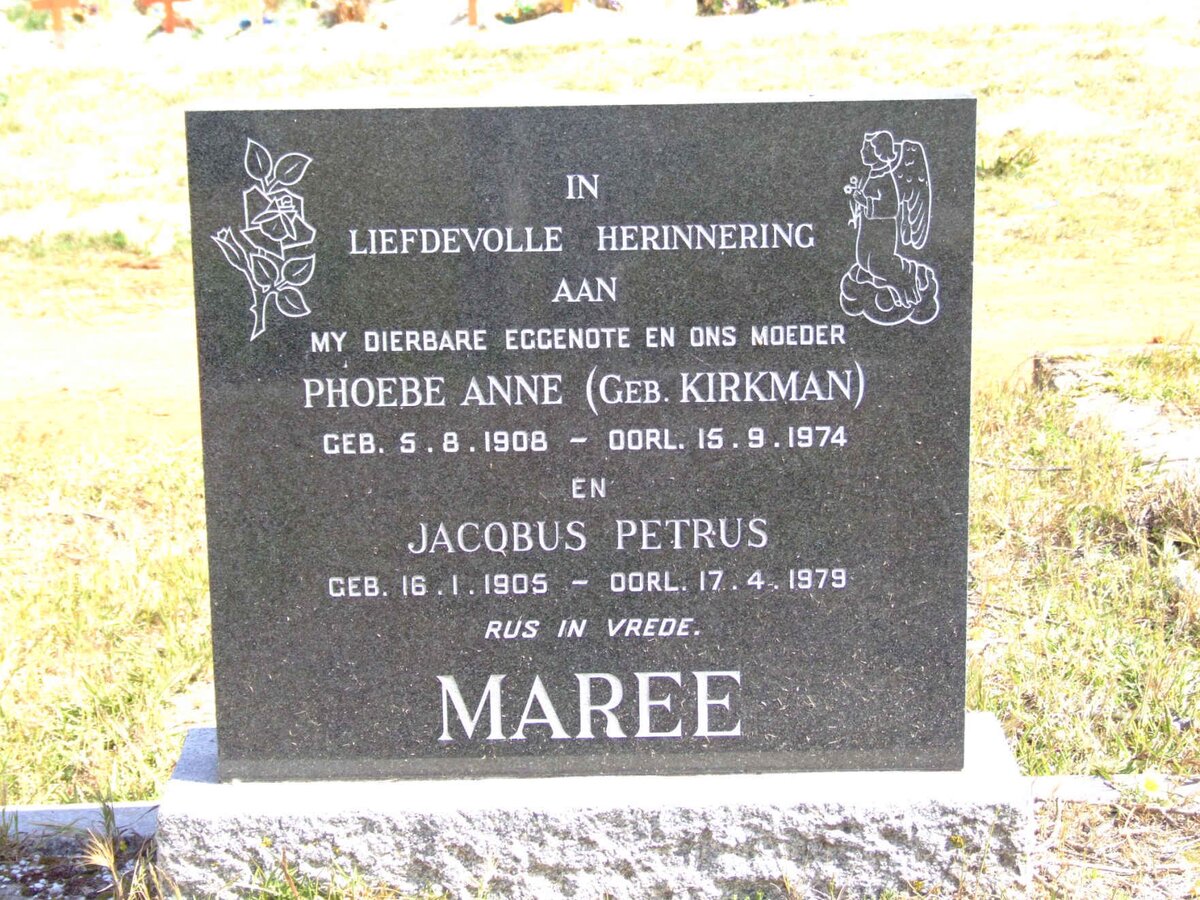 MAREE Jacobus Petrus 1905-1979 &amp; Phoebe Anne KIRKMAN 1908-1974