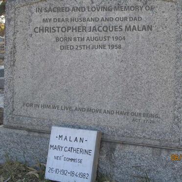 MALAN Christopher Jacques 1904-1958 & Mary Catherine DOMMISSE 1912-1982