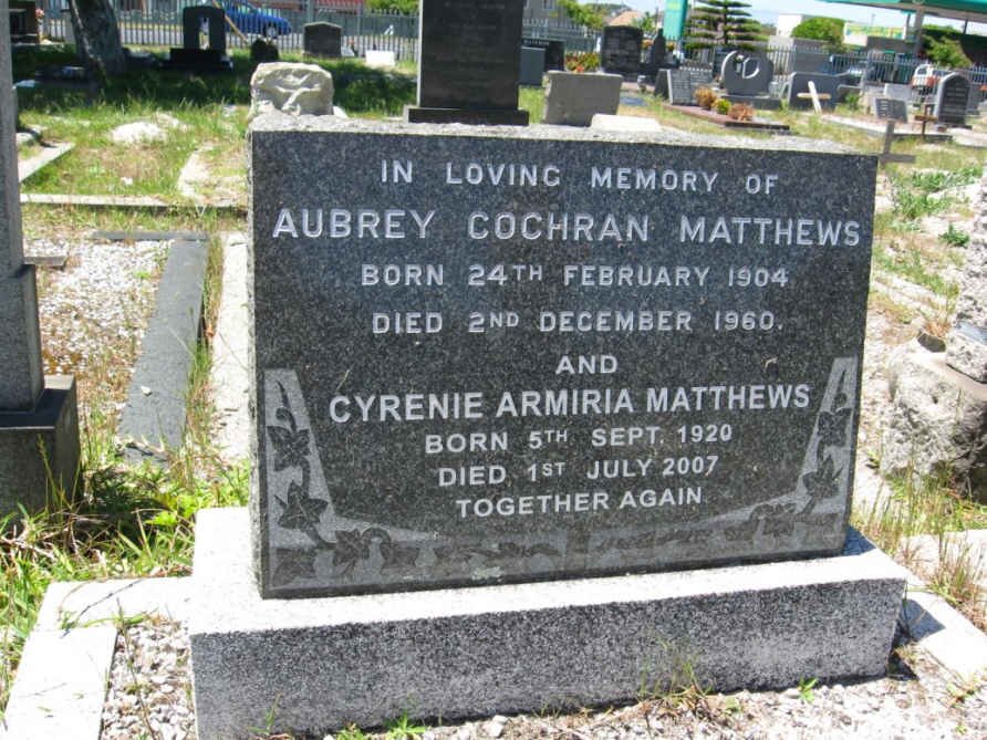 MATTHEWS Aubrey Cochran 1904-1960 & Cyrenie Armiria 1920-2007
