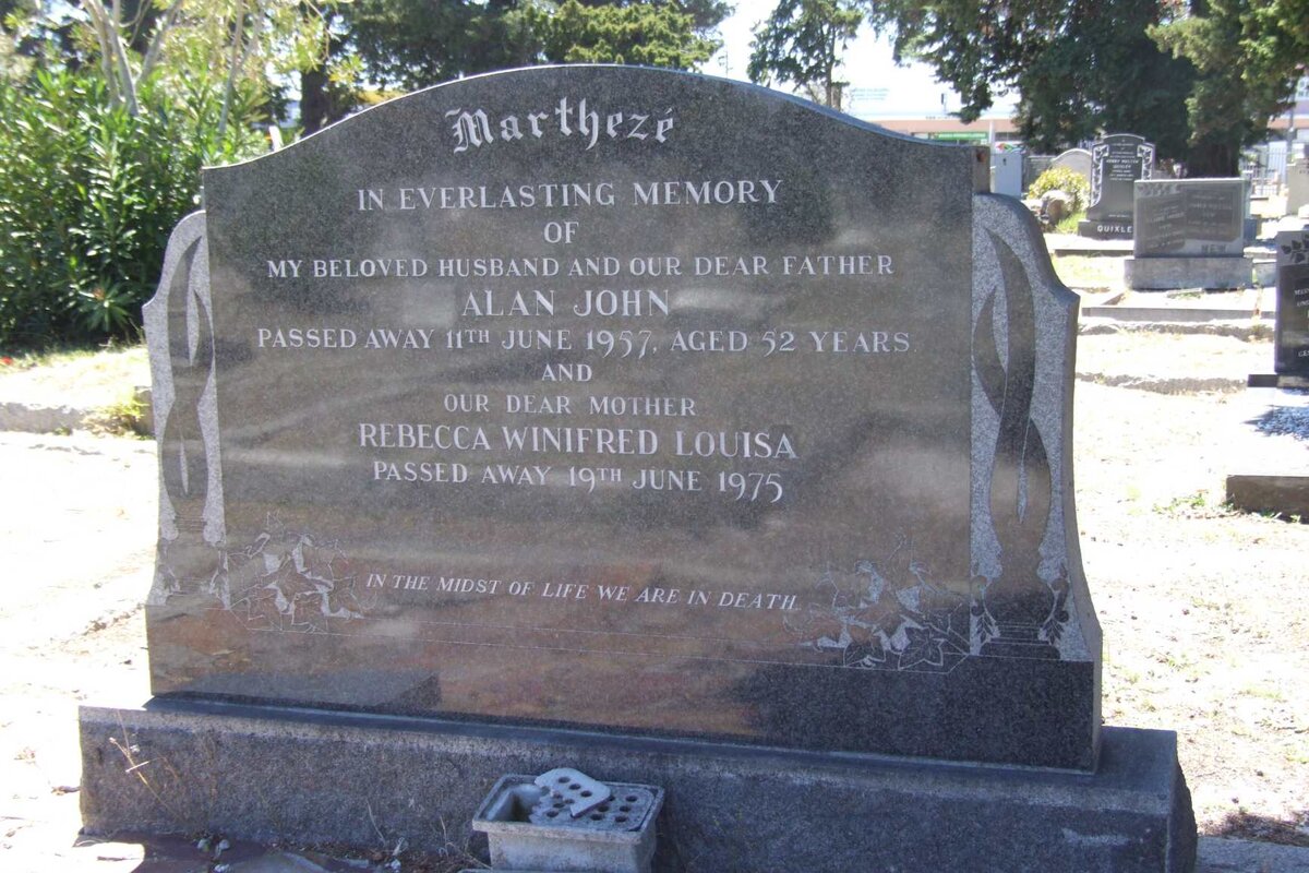 MARTHEZE Alan John -1957 & Rebecca Winifred Louisa -1975