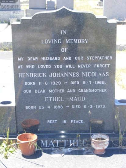 MATTHEE Ethel Maud 1898-1979 :: MATTHEE Hendrik Johannes Nicolaas 1929-1968