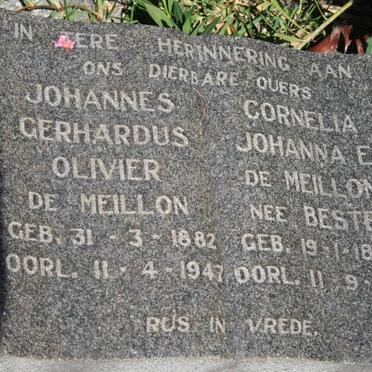 MEILLON Johannes Gerhardus Olivier, de 1882-1947 & Cornelia Johanna E. BESTER 1883-1953