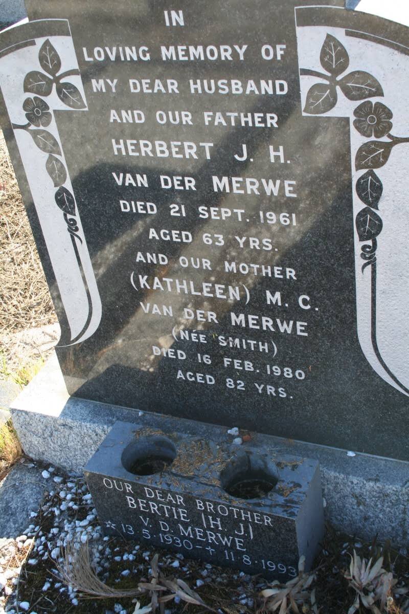 MERWE Herbert J.H., van der -1961 & Kathleen M.C. SMITH -1980 :: VAN DER MERWE H.J. 1930-1993 _1