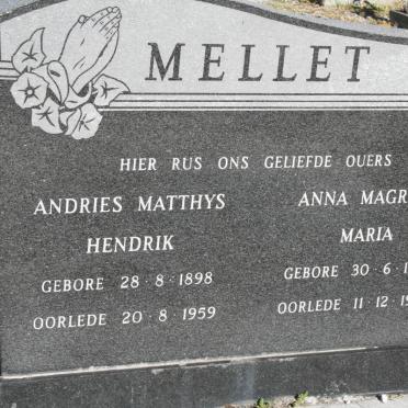 MELLET Andries Matthys Hendrik 1898-1959 & Anna Magritha Maria 1893-1975