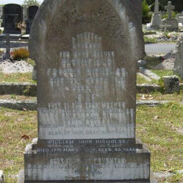 NICHOLAS Bloomfield Francis -1948 :: NICHOLAS Mary Elizabeth nee KNOTT -1934 :: NICHOLAS William John -1933