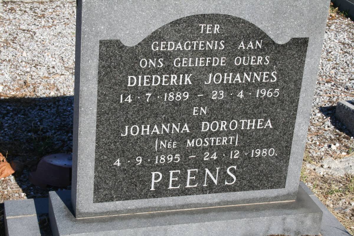 PEENS Diederik Johannes 1889-1965 &amp; Johanna Dorothea MOSTERT 1895-1980