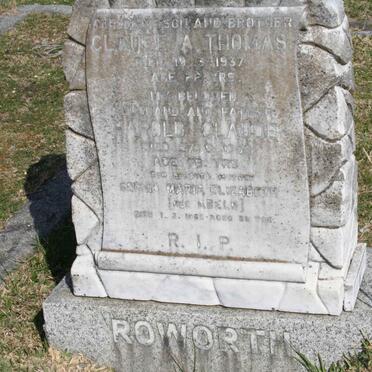 ROWORTH Harold Claude -1959 &amp; Sophia Maria Elizabeth ABELN -1965 :: ROWORTH Claude A. Thomas -1937