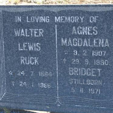 RUCK Walter Lewis 1884-19?6 &amp; Agnes Magdalena 1907-1990 :: RUCK Bridget -1971