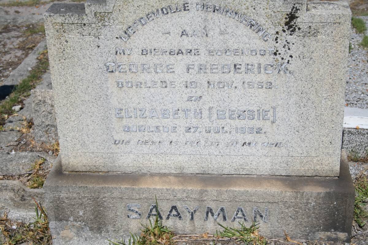 SAAYMAN George Frederick -1952 &amp; Elizabeth -1962