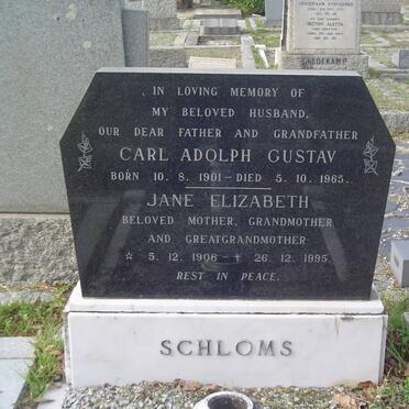SCHLOMS Carl Adolph Gustav 1901-1965 &amp; Jane Elizabeth 1906-1995