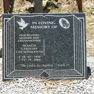 SCHALKWYK Francis Caroline, van 1930-2003