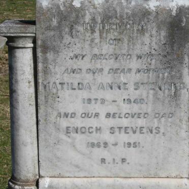 STEVENS Enoch 1869-1951 &amp; Matilda Ann 1879-1940