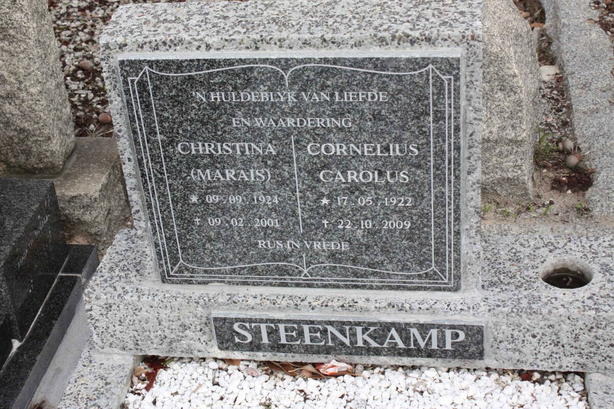 STEENKAMP Cornelius Carolus 1922-2009 &amp; Christina MARAIS 1924-2001