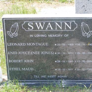 SWANN Leonard Montague 1909-1966 :: SWANN Enid Joyce nee JONES 1910-2007 :: SWANN Robert John 1943-2004