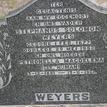 WEYERS Stephanus Solomon 1877-1952 &amp; Petronella Magdelena HUMAN 1881-1961