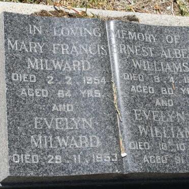 WILLIAMS Ernest Albert -1961 &amp; Evelyn C. -1972 :: MILWARD Mary Francis -1954 :: MILWARD Evelyn -1953