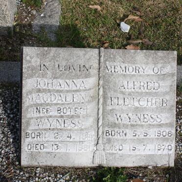 WYNESS Alfred Fletcher 1908-1970 &amp; Johanna Magdalena BOTES 1914-1981