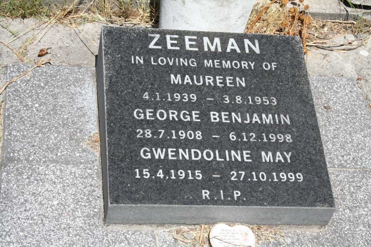 ZEEMAN George Benjamin 1908-1998 :: ZEEMAN Gwendoline May 1915-1999 :: ZEEMAN Maureen 1939-1953 