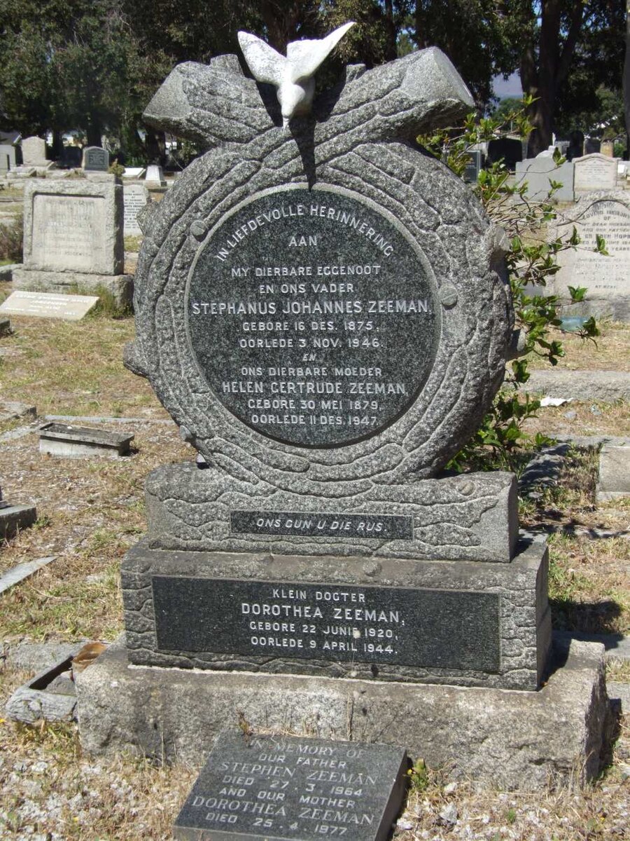 ZEEMAN Stephanus Johannes 1875-1946 &amp; Helen Gertrude 1879-1947 :: ZEEMAN Stephen -1964 &amp; Dorothea -1977