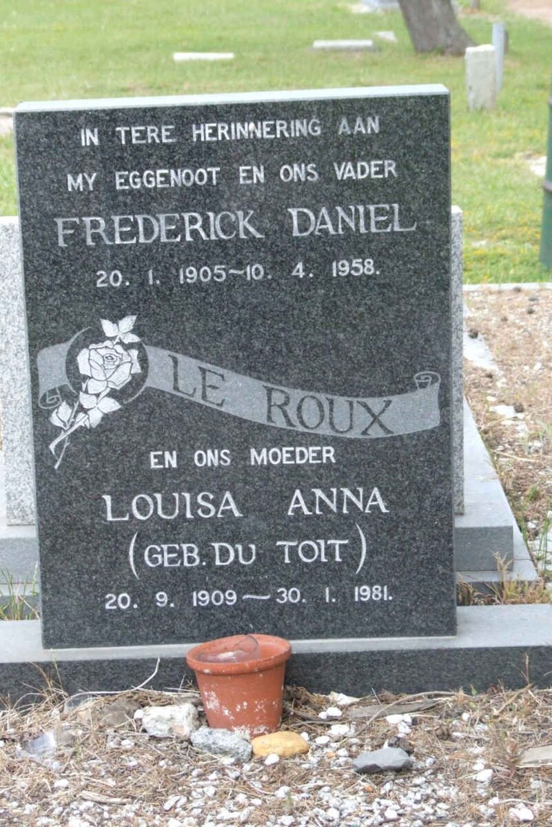 zzROUX Frederick Daniel, le 1905-1958 &amp; Louisa Anna DU TOIT 1909-1981