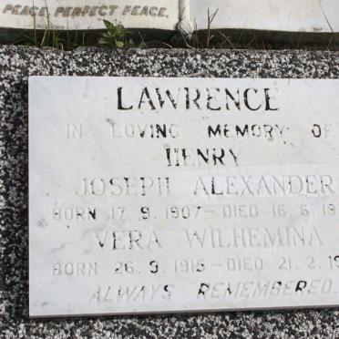LAWRENCE Joseph Alexander 1907-1978 &amp; Vera Wilhemina 1915-1979