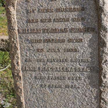 SEAGER William Thomas -1936 &amp; Annie Magdalena -1938