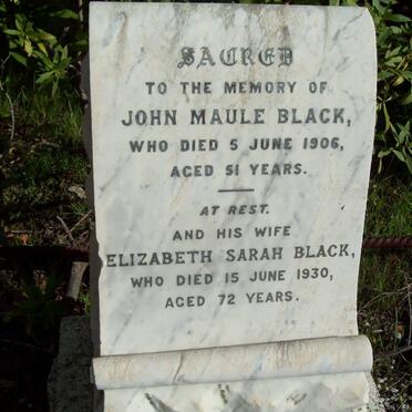 BLACK John Maule -1906 &amp; Elizabeth Sarah -1930