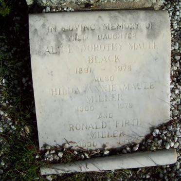BLACK Alice Dorothy Maule 1891-1976 :: MILLER Ronald Firth 1900-1972 &amp; Hilda Annie Maule 1900-1979