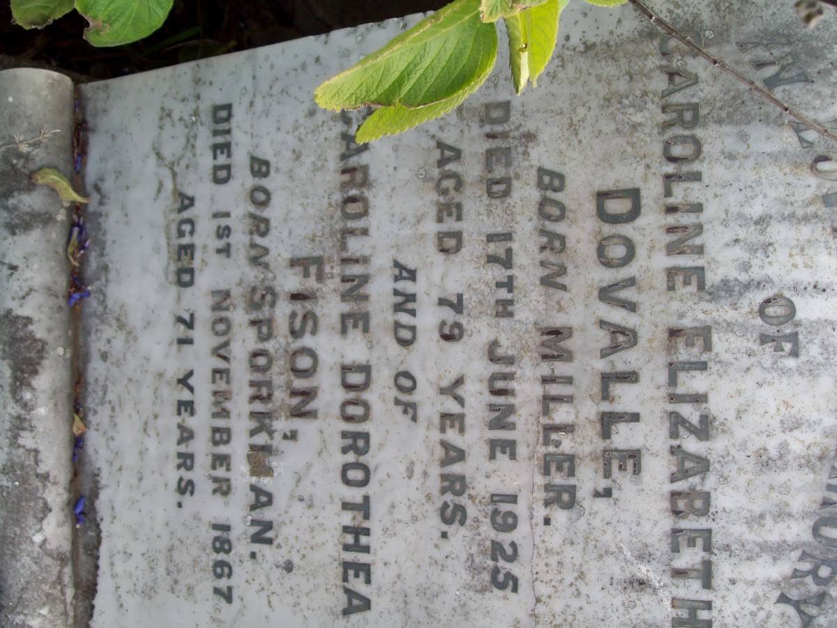 DOVALLE Caroline Elizabeth nee MILLER -1925 :: FISON Caroline Dorothea nee SPORKMAN -1867