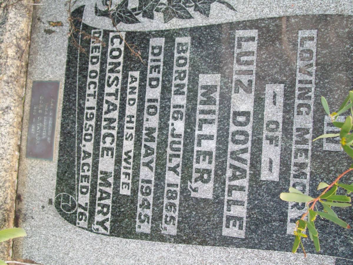 MILLER Luiz Dovalle 1865-1945 &amp; Constance Mary -1950 :: TAYLOR Doris C. nee MILLER -1900-1967
