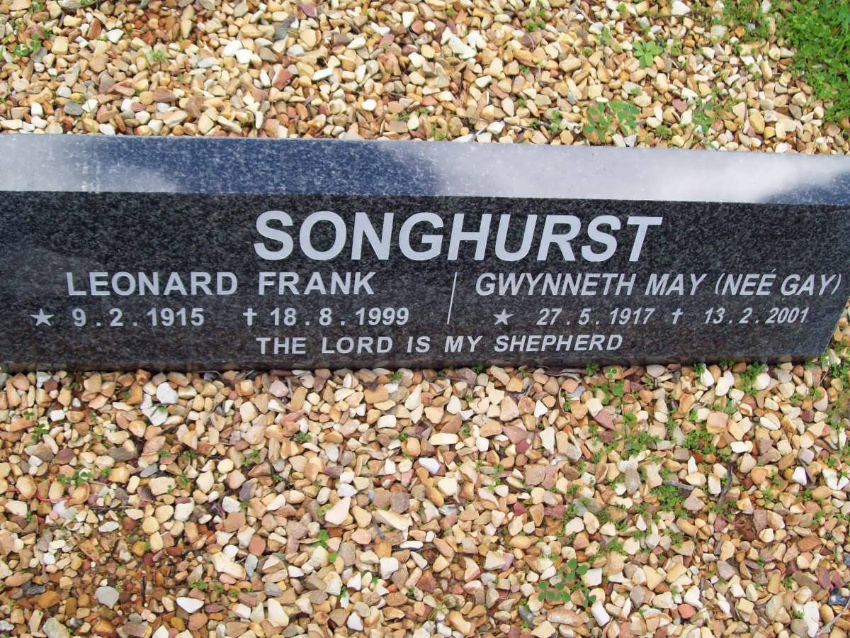 SONGHURST Leonard Frank 1915-1999 &amp; Gwynneth May GAY 1917-2001