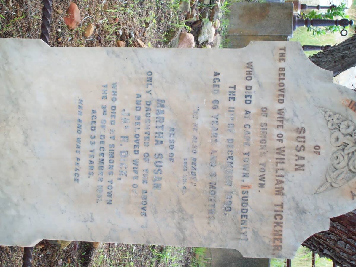 TICKNER Susan -1890 :: DICK Martha Susan nee TICKNER -1891