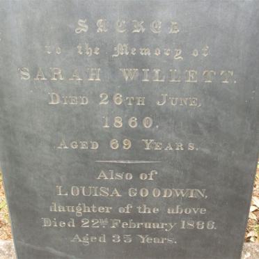 WILLETT Sarah -1860 :: GOODWIN Louisa nee WILLETT -1866