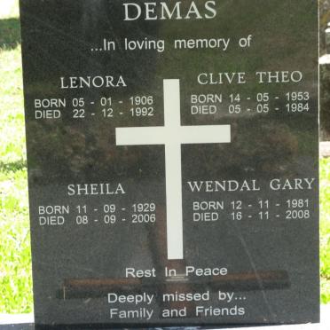 DEMAS Leonora 1906-1992 :: DEMAS Clive Theo 1953-1984 :: DEMAS Sheila 1929-2006 :: DEMAS Wendal Gary 1981-2008